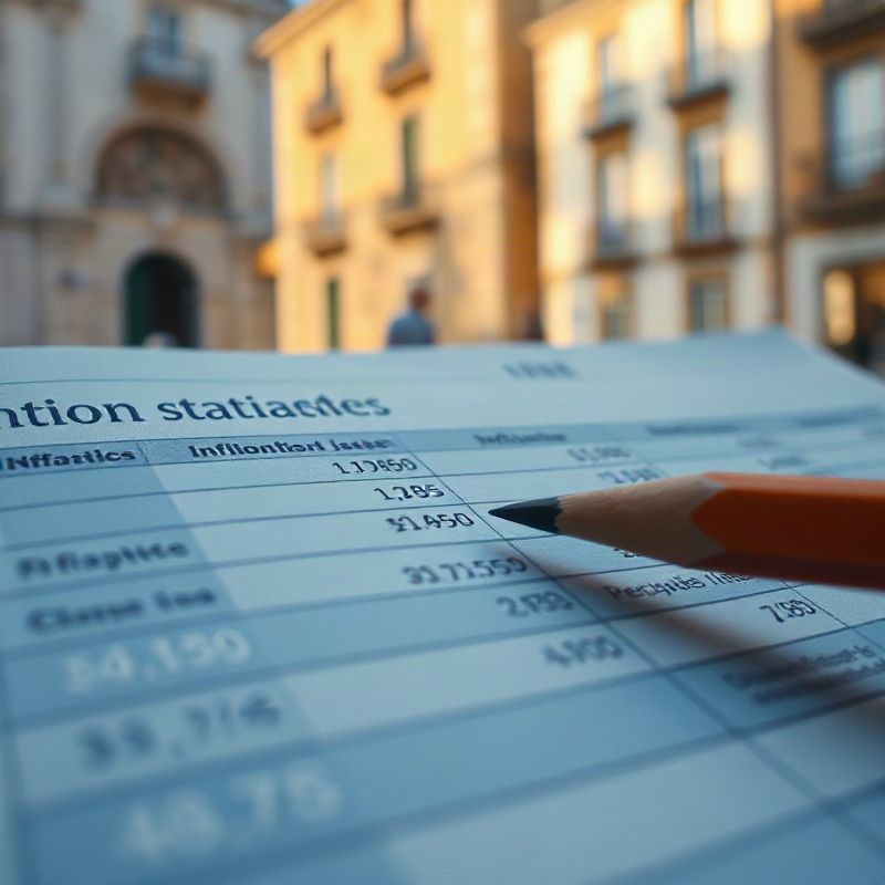 Primer plano de una tabla estadística de inflación del INE con un lápiz subrayando cifras clave