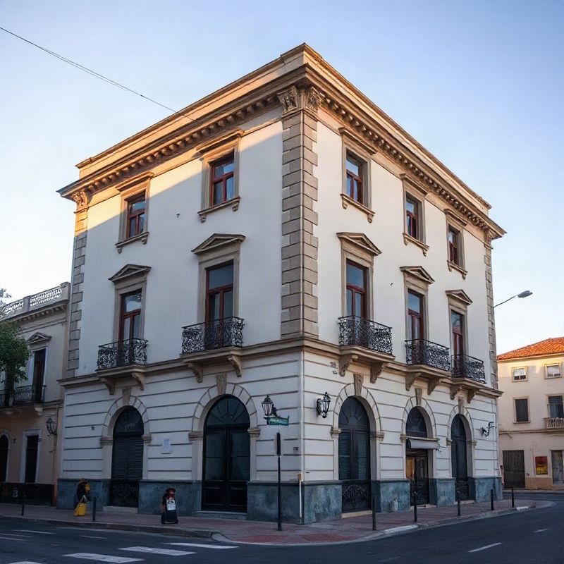 Fachada de un edificio de estilo europeo en una calle tranquila de Maldonado
